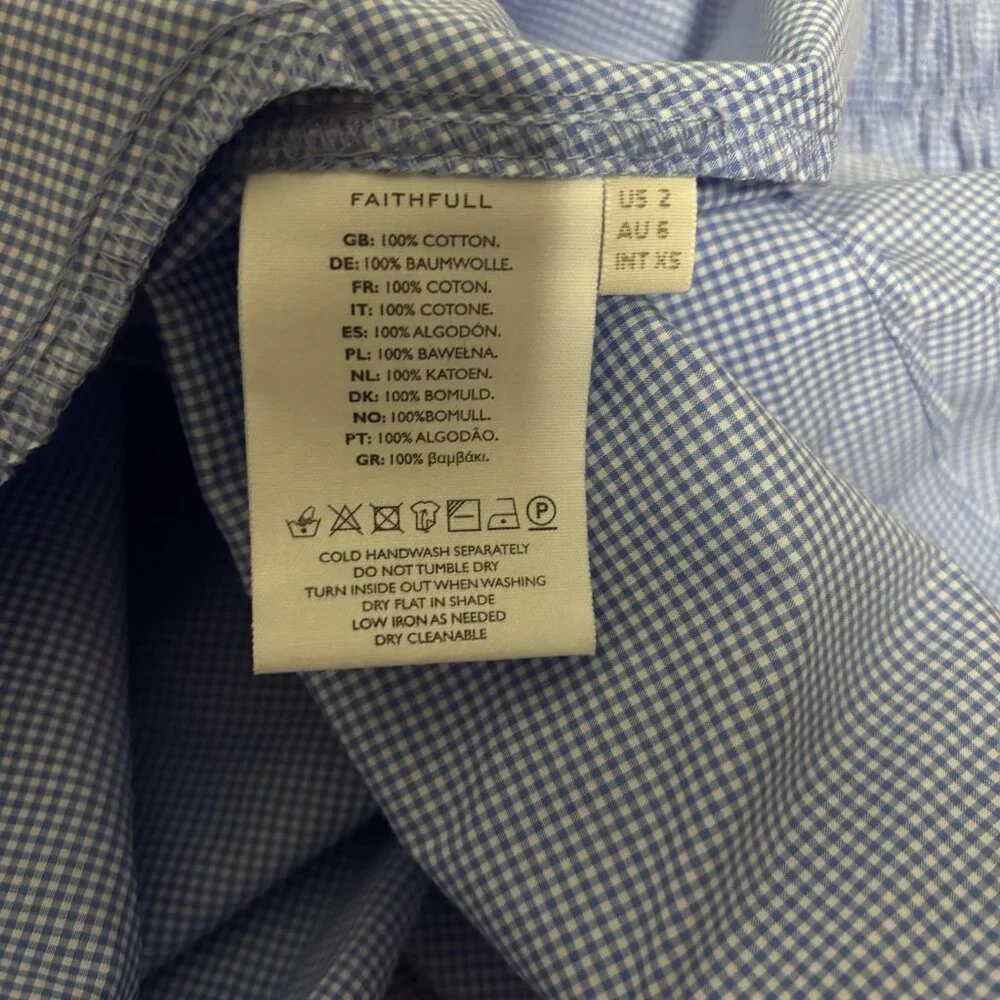 Faithfull The Brand Blue White Gingham Checked Mini Dress Size 2 New with tags - Picture 5 of 6